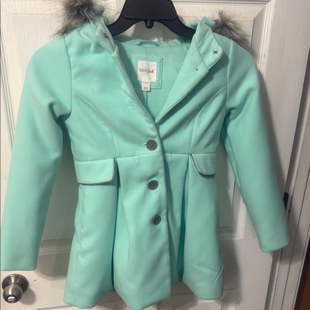 Cat & Jack Aqua Kids Pea Coat with Faux Fur Trim
